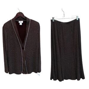 NWT Vintage The Travel Collection Brown Polka Dot Jacket Skirt Set Size M